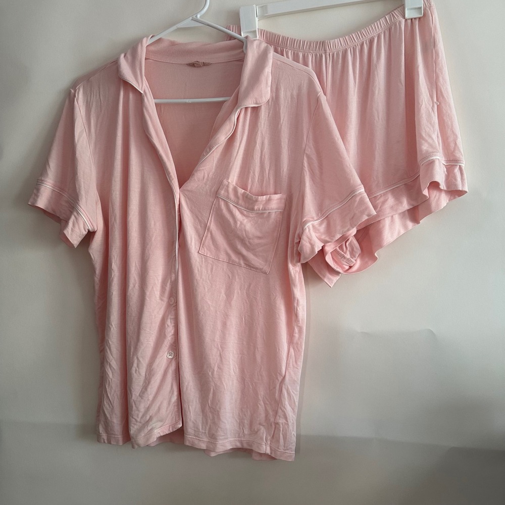 Eberjey Gisele Short PJ Set Pink Modal Button Down Pajamas Size M
